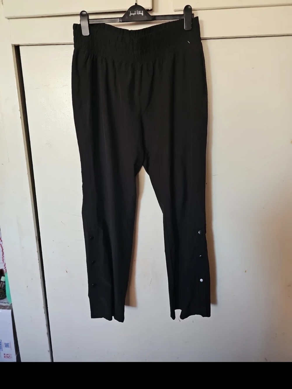 Women’s Black Pull-On Ankle Pants with Button Accent